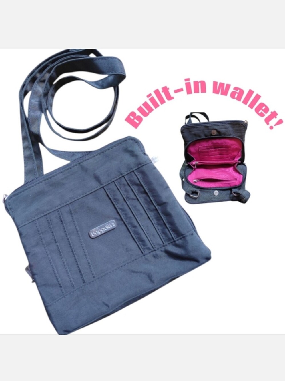 Baggalini Mini Crossbody Bag, Phone Purse, Built In Wallet, Roundabout Bagg